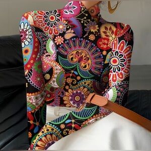 Turtleneck multicolor long sleeve top. Size medium.